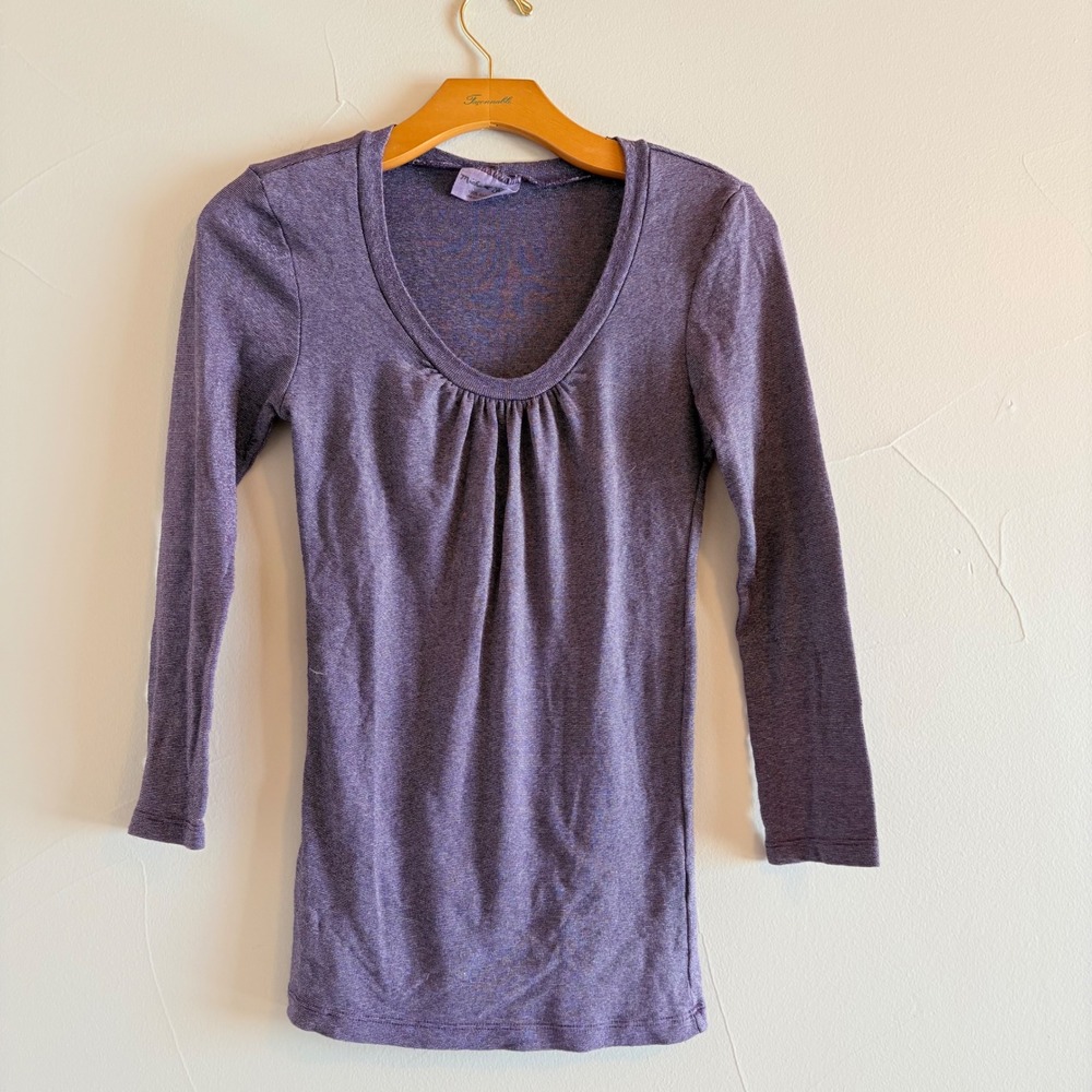 Michael‎ Stars Purple Metallic Scoop Neck Ruched Long Sleeve Top One Size USA